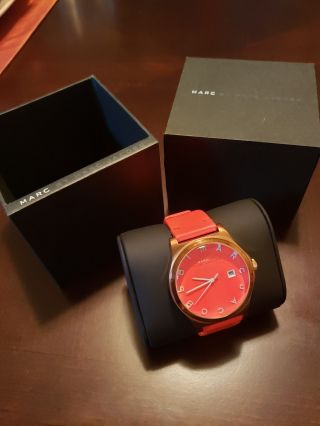 Marc By Marc Jacobs Red/orange Leather Strap Watch Round Face
