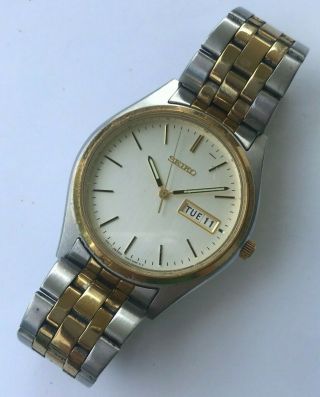 Vintage Seiko Bi - Lingual Quickset Day/date Mens Quartz Watch,  Ref.  7n43 - 9048