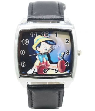 Pinocchio With Jiminy Cricket Leather Band Wrist Watch