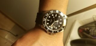 40mm Parnis Black Dial Date Gmt Sapphire Glass Automatic Movement Mens Watch