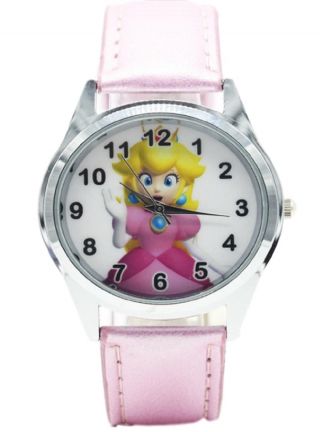 Mario Princess Peach Pink Leather Band Wrist Watch