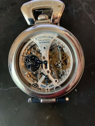 Men’s Stuhrling Watch Skeleton Automatic Dual Time Wrist Watch