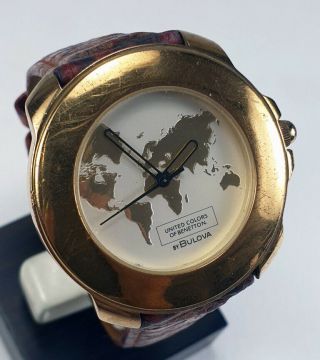 United Colors Of Benetton By Bulova World Map Gold Plated Mens Swiss Quartz