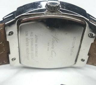 E Kenneth Cole Black Leather Silver Watch Needs Battery Day/Date Japan 5