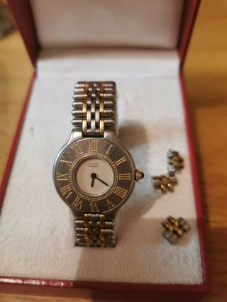 CARTIER Stainless Steel and 18k Yellow Gold Must De Cartier 21 Bracelet Watch. 7