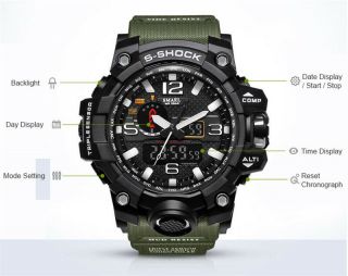 SMAEL Men ' s Dual Display Wristwatches Military Alarm Quartz Sports Watch FR 4