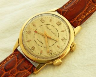 1950 ' s GIRARD PERREGAUX ALARM GOLDEN TEXTURED DIAL 34.  3MM GOLD PLATED CASE 3