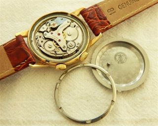 1950 ' s GIRARD PERREGAUX ALARM GOLDEN TEXTURED DIAL 34.  3MM GOLD PLATED CASE 5