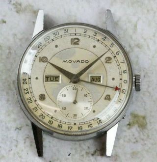 Vintage Movado Triple - Date Calendar Wristwatch 33mm Steel Nr For Repair