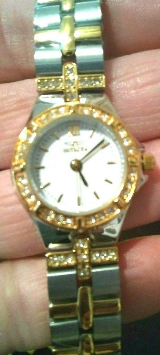 843836001335 Invicta 2 Tone Ladies White Faced Watch With Diamonds