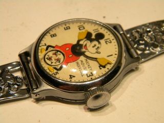 Ingersoll 1930 ' s Metal Band Mickey Mouse Wristwatch In Exceptional 3