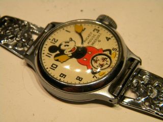 Ingersoll 1930 ' s Metal Band Mickey Mouse Wristwatch In Exceptional 4