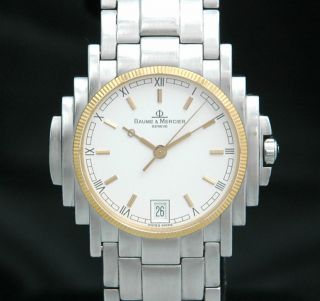 Baume & Mercier Geneve Shogun 18k Gold / Steel Watch 5136.  018.  3 Battery Rare