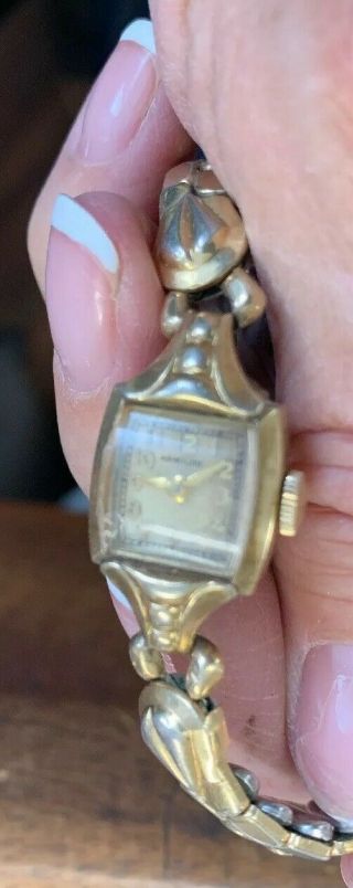 Lady ' s vintage Hamilton 14k.  gold filled wristwatch 2