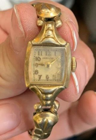 Lady ' s vintage Hamilton 14k.  gold filled wristwatch 3
