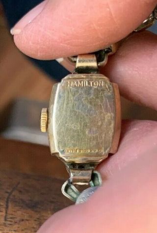 Lady ' s vintage Hamilton 14k.  gold filled wristwatch 4
