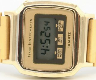 Mens Vintage Texas Instruments Digital Lcd Wrist Watch Gold Tone Ti3h