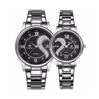 Valentines Romantic Pair His And Hers Wrist Watches Silver,  Stainless Steel B.