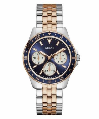 Nib Guess Silver/rose Gold Two Tone Stainless Steel Chronograph Watch U1187l3