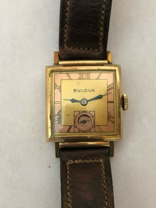 Vintage Bulova Westchester Squared Copper Face 10k Gold - Filled Watch Circa 1941