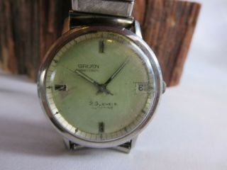 Vintage Gruen Precision Mechanical Autowind 25 Jewels Mens Date Watch Rp2