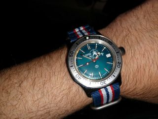 Vostok Amphibian 420059 / 2416 Military Russian Diver Watch Scuba Dude Blue