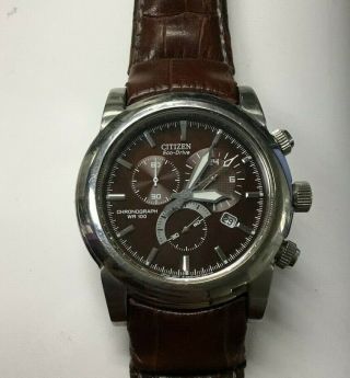 Citizen Eco - Drive Chronograph Wr - 100 Gn - 4w - S Watch Brown Leather Band Parts