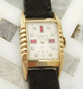 Ee7 Awesome Art Deco Vintage Golden 40s Ruby Diamond Style Dial Fancy Mens Watch