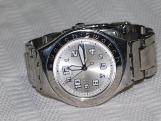 Ladies Retro 1999 Swiss Swatch Irony Stainless Steel Band Date Quartz Watch