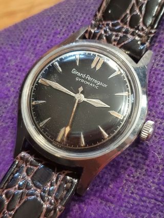 Vintage Girard Perregaux Stainless Steel Black Dial Gyromatic Automatic Watch