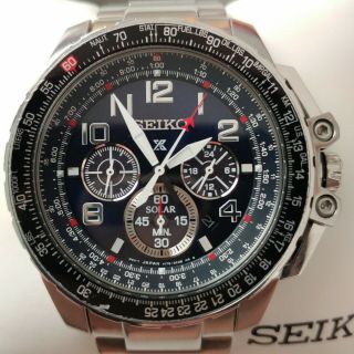 Seiko SSC275 Prospex Sky Solar Chronograph Stainless Steel Men ' s Watch,  2 straps 3