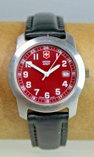 Victorinox Swiss Army Classic Water Resistant Red Face Black Band Womens Watch
