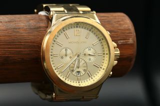 Mens Michael Kors Gold Plated Wrist Watch Chronograph 46mm Large Case