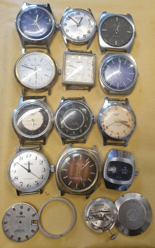 13 X Vintage Gents Watches For Spares/repair Or Restoration Roamer, .