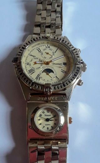 Stauer Mens Automatic Watch Chronograph Dual Time Stainless Vintage 8atm