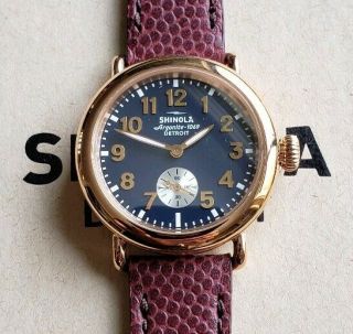 Shinola The Runwell Watch With 36mm Navy Blue Face With Rose Gold Bezel