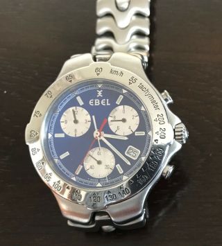 Ebel Sportwave Rare Blue Dial Tachymeter All Stainless Steel - E 9251641