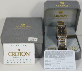 1980s Nos Croton Quartz Stainless Steel Gold 2 Tone Bracelet Watch 23kgp