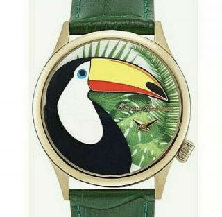 Tommy Bahama Toucan In Paradise Green Leather 41mm Watch Tb00081 - 02 Ret $165