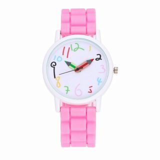 First Kids Childrens Girls Watch Pink Crayon Paint Colour Pencil Help Tell Time