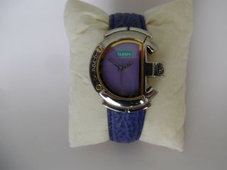 Bussini Ladies Silver And Gold Tone Quartz Watch - Unusual Shape.  Blue Strap