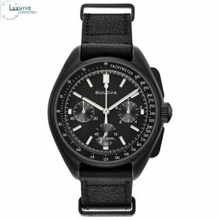 Bulova Lunar Pilot Black Leather Strap Chronograph 98a186 Mens Watch Rrp £499