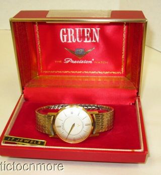 Vintage Gruen Precision Mystery Dial Watch Mens 35mm 17j & Box