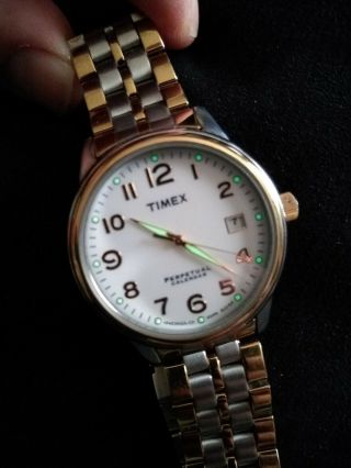 Timex Indiglo Perpetual Calender Mens Two Tone Stainless Steel Watch