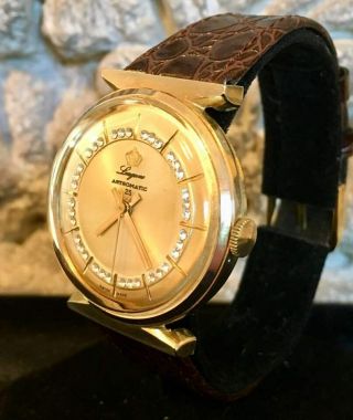 Vintage Swiss Made Diamond Dial Mens Bow Tie Formal Wind Date Watch Longune