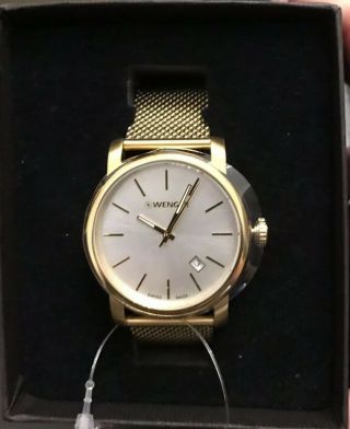Men’s Wenger Swiss Army Urban Vintage Gold Tone Swiss Watch Mesh Band Nwt