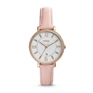 Fossil Jacqueline Three - Hand Date Blush Leather Watch Es4303 Nwt