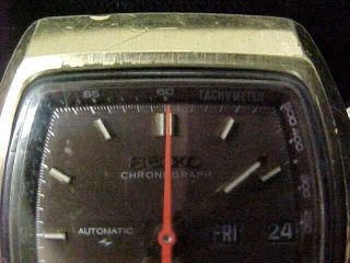 Vintage Men ' s Seiko 7016 - 5029 Monaco Pusher Chronograph Automatic Tachymeter Run 3