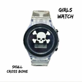 Nib Girls Skull Cross Bone Light Up Lcd Watch