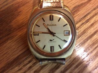Vintage 10kt Gold Rgp Bulova Sea King Automatic Crosshair Whale Dial Watch